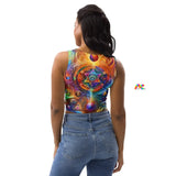 Mystical Spectrum Rave Crop Top, sleeveless, scoop neck, small to xl, mandala colorful pattern, - Cosplay Moon