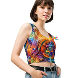 Mystical Spectrum Rave Crop Top, sleeveless, scoop neck, small to xl, mandala colorful pattern, - Cosplay Moon