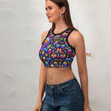 Vibrant Neon Bliss cropped tank top for women at Prism Raves, featuring a slim racerback design perfect for rave and festival fashion. The top showcases a dynamic neon color palette, ideal for standing out in a rave crowd. Made with breathable, high-quality fabric for comfortable dancing and movement. Available in a range of sizes to fit every rave enthusiast.