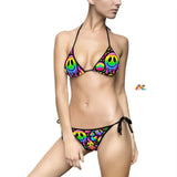 Vivid neon drip rave bikini with pride colors, featuring a dynamic and splashy pattern reminiscent of vibrant paint drips. The swimwear is designed with a flattering high-waisted bottom and a sporty top, offering sizes ranging from XS to XL to accommodate various body types. This eye-catching piece celebrates the spirit of pride with its bold and expressive design."  For a detailed view of the pattern and sizing options, visit the Prism Raves website​​.