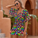 Neon Drip Rave Swimsuit Cover-up available in various sizes, showcasing a flowy chiffon fabric, trendy V-neck, and elegant fishtail skirt, ideal for enhancing your festival and rave fashion.