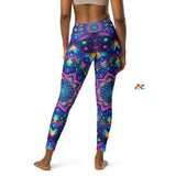 leggings, rave, high waist, psychedelic blue and purple mandala pattern with matching sports bra, small to xl - cosplay moon