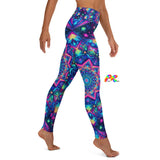 leggings, rave, high waist, psychedelic blue and purple mandala pattern with matching sports bra, small to xl - cosplay moon