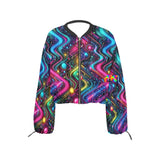 Neon Pulse Chiffon Cropped Rave Jacket for Women, a lightweight, airy addition perfect for any EDM festival, available at Prism Raves.
