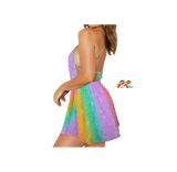 Pastel Rainbow Strappy Fairy Rave Dress Backless