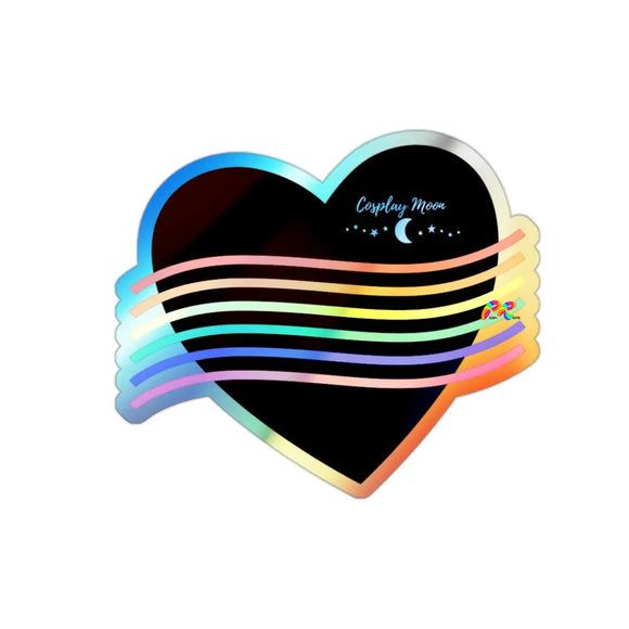 Pride, Black Heart with Rainbow Stripes, Holographic Die-cut Stickers - Cosplay Moon