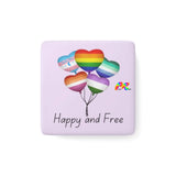 Pride/LGBT Magnet, Pride Balloons "Happy and Free" LGBTQ Gifts, Porcelain Magnet, Square - Cosplay Moon