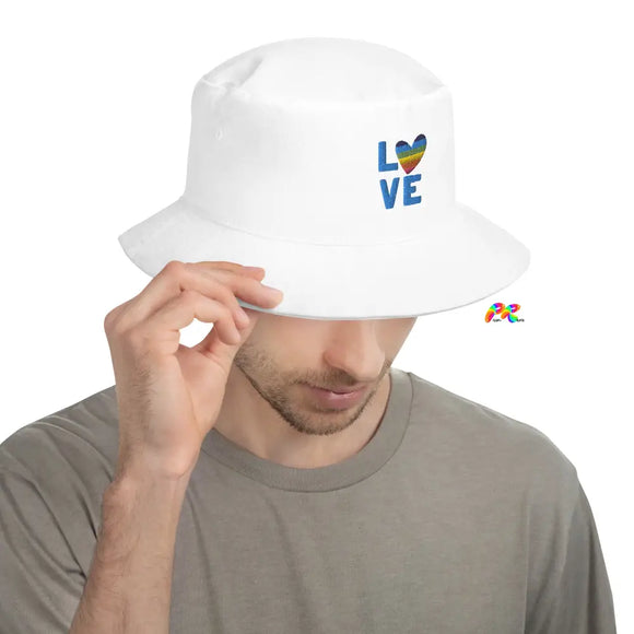 Pride Bucket Hat, Love, White, LGBTQ Hat, Cotton Twill, LGBTQ Gifts - Cosplay Moon