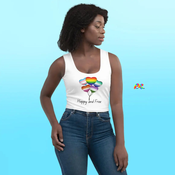 Pride/LGBTQ Hula Hooping White Women's Crop Top, Pride Flags - Cosplay Moon