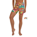 Psychedelic Peacock Yoga Shorts, EDM, Festival Fit, Gym Apparel - Cosplay Moon