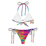 Rave or Festival bikini with wavy colorful pattern Soft and stretchy material with UPF 50+ Sizes up to 6XL Bikini top comes with removable padding for comfort Multiple ways to tie and style the bikini set Radiant Hue Rave Bikini - Cosplay Moon