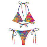 Rave or Festival bikini with wavy colorful pattern Soft and stretchy material with UPF 50+ Sizes up to 6XL Bikini top comes with removable padding for comfort Multiple ways to tie and style the bikini set Radiant Hue Rave Bikini - Cosplay Moon