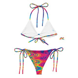Rave or Festival bikini with wavy colorful pattern Soft and stretchy material with UPF 50+ Sizes up to 6XL Bikini top comes with removable padding for comfort Multiple ways to tie and style the bikini set Radiant Hue Rave Bikini - Cosplay Moon