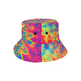 Unisex bucket hat with a vivid wavy psychedelic pattern for raves and festivals with matching pieces available Radiant Hue Rave Bucket Hat - Cosplay Moon