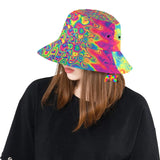 Unisex bucket hat with a vivid wavy psychedelic pattern for raves and festivals with matching pieces available Radiant Hue Rave Bucket Hat - Cosplay Moon