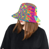 Unisex bucket hat with a vivid wavy psychedelic pattern for raves and festivals with matching pieces available Radiant Hue Rave Bucket Hat - Cosplay Moon