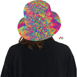 Unisex bucket hat with a vivid wavy psychedelic pattern for raves and festivals with matching pieces available Radiant Hue Rave Bucket Hat - Cosplay Moon