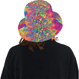 Unisex bucket hat with a vivid wavy psychedelic pattern for raves and festivals with matching pieces available Radiant Hue Rave Bucket Hat - Cosplay Moon