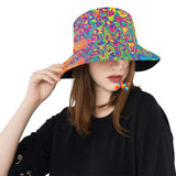 Unisex bucket hat with a vivid wavy psychedelic pattern for raves and festivals with matching pieces available Radiant Hue Rave Bucket Hat - Cosplay Moon