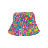 Unisex bucket hat with a vivid wavy psychedelic pattern for raves and festivals with matching pieces available Radiant Hue Rave Bucket Hat - Cosplay Moon