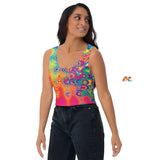 Scoop neck, sleeveless, tank top style crop top, comes above the navel and in sizes extra small to extra large for women and for raves and festivals with matching pieces availableRadiant Hue Rave Crop Top - Cosplay Moon