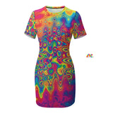 Radiant Hue Short Sleeve Rave Mini Dress