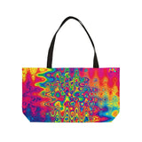 A large 24 by 13 inch tote bag with black polyester handles and a vivid colorful trippy wavy pattern, t-bottom, wide opening and black lining - Cosplay Moon