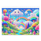 Explore the Rainbow Dreamland Jigsaw Puzzle, available in 30, 110, 252, 500, and 1000-piece variations. This colorful jigsaw puzzle features a vibrant rainbow and cloud design, perfect for kids and adults. Ideal as a pride and LGBTQ puzzle or a kids' birthday gift, it comes in a gift-ready white metal tin box with a satin finish and high-quality chipboard pieces. Enjoy wholesome family downtime with this beautiful and engaging puzzle.