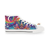 Rainbow Rider Pride Men's High Top Sneakers, converse style shoes, men's, pastel rainbow colors, high-top, lace-up, sizes 5 to 14 - Cosplay Moon