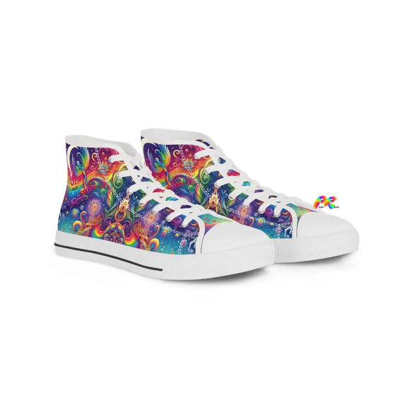 Rainbow Rider Pride Men's High Top Sneakers, converse style shoes, men's, pastel rainbow colors, high-top, lace-up, sizes 5 to 14  - Cosplay Moon
