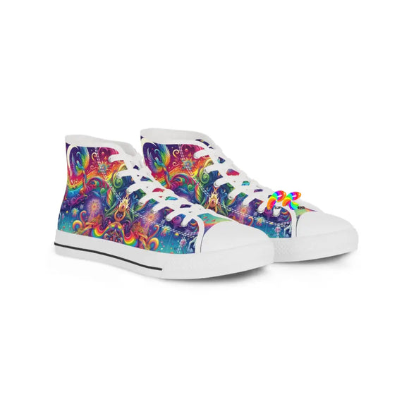 Rainbow Rider Pride Men's High Top Sneakers, converse style shoes, men's, pastel rainbow colors, high-top, lace-up, sizes 5 to 14  - Cosplay Moon