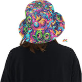 Vibrant Rave Adventure Bucket Hat by Prism Raves, showcasing an eye-catching, psychedelic design with neon colors and intricate patterns for the ultimate festival flair. Crafted for comfort, this unisex hat is made from lightweight, breathable fabric, ensuring sun protection while keeping you cool at summer festivals, EDM events, and outdoor raves. A must-have accessory for any rave enthusiast seeking to add a pop of color and style to their festival wardrobe.