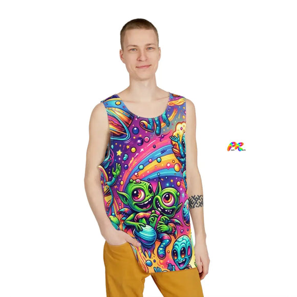Electrify the dance floor with the Prism Raves Rave Adventure Men's Tank Top, showcasing an explosion of vibrant colors and psychedelic patterns. Designed for the ultimate festival goer, this tank top combines comfort with high-energy style, making it ideal for EDM events, raves, and summer music festivals. Stand out in the crowd and embrace the PLUR vibe with this eye-catching piece from Prism Raves.
