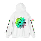 white, rave vibes hoodie, edm festival hoodie, unisex, printed sleeves, pastel, rave vibes, small to 5XL, heavy cotton hoodie - cosplay moon