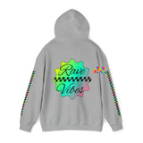 gray, rave vibes hoodie, edm festival hoodie, unisex, printed sleeves, pastel, rave vibes, small to 5XL, heavy cotton hoodie - cosplay moon