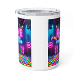 Rave with Every Cup Insulated Coffee Mug, 10oz - A perfect gift for ravers, this stainless steel coffee mug features a vibrant, rave-inspired design with colorful patterns and includes a lid for easy sipping. Ideal for keeping beverages hot or cold, it adds a touch of festival flair to everyday routines, making it an excellent choice for rave enthusiasts