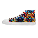 Skull Light Fantasia Rave Women's High Top Sneakers, converse style shoes lace-up, high-top, colorful with a skull and universe background, sizes 5.5 to 12, for women - Cosplay Moon