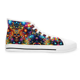 Skull Light Fantasia Rave Women's High Top Sneakers, converse style shoes lace-up, high-top, colorful with a skull and universe background, sizes 5.5 to 12, for women - Cosplay Moon