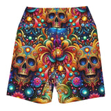 Skull Light Fantasia Rave Yoga Shorts, available in sizes XS to XL, featuring a captivating goth rave pattern with intricate skull and fantasy elements, ideal for assembling a unique and stylish matching yoga set.