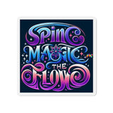 magnet for spin artists and flow artists, black with blue and purple words SPIN MAGIC, comes in 3x3, 4x4 and 6x6 - Cosplay Moon