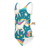Starlight Sparkle Unicorn One-Piece Swimsuit for Girls - Dazzle at Your Next Rave or Festival. This enchanting swimsuit features a magical unicorn design with a starlight sparkle pattern, perfect for bringing a touch of fantasy to beach parties and festival outings.
