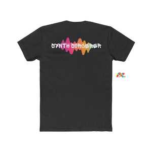 Prism Raves Synth Sorcerer EDM DJ cotton t-shirt, featuring a crew neck, short sleeves, and a vibrant streetwear design that celebrates the art of electronic music production, perfect for rave enthusiasts.
