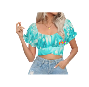 Turquoise Dream Puff Sleeve Crop Top