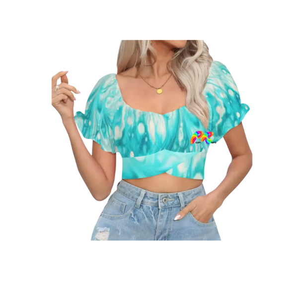 Turquoise Dream Puff Sleeve Crop Top