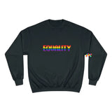 black small to 2XL crew neck champion sweatshirt with equality written in rainbow font - cosplay moon