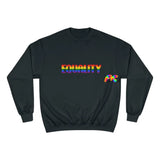 black small to 2XL crew neck champion sweatshirt with equality written in rainbow font - cosplay moon