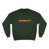 green small to 2XL crew neck champion sweatshirt with equality written in rainbow font - cosplay moon