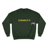 green small to 2XL crew neck champion sweatshirt with equality written in rainbow font - cosplay moon