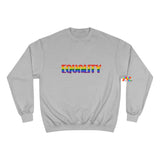gray small to 2XL crew neck champion sweatshirt with equality written in rainbow font - cosplay moon