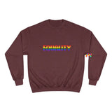 maroon small to 2XL crew neck champion sweatshirt with equality written in rainbow font - cosplay moon